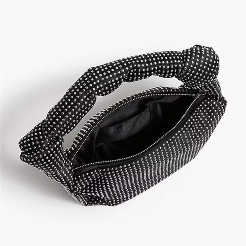 J. Crew Studded Double Knot Handbag Black and Silver Cocktail Party Glam Punk - Picture 2 of 8